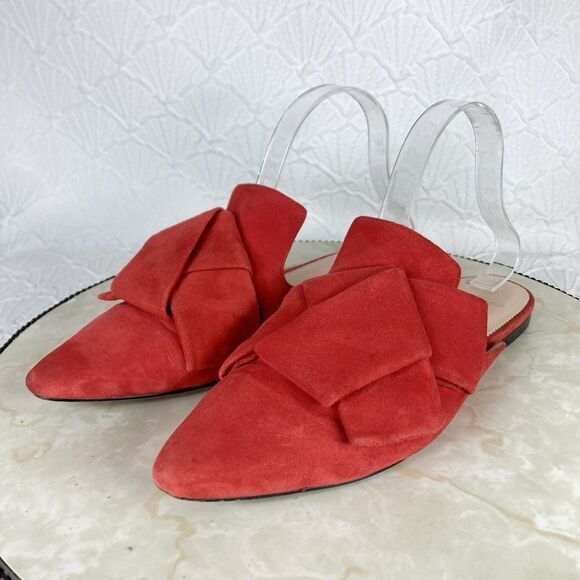 J. Crew Marina Dressy Mule Shoes Red Suede Bow Embellished Coquette Slipon Slide - Picture 5 of 12